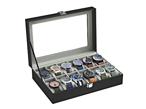 12-Slot Watch Box with Large Glass Lid