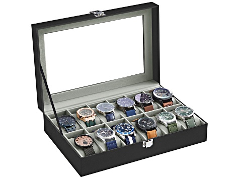 12-Slot Watch Box with Large Glass Lid