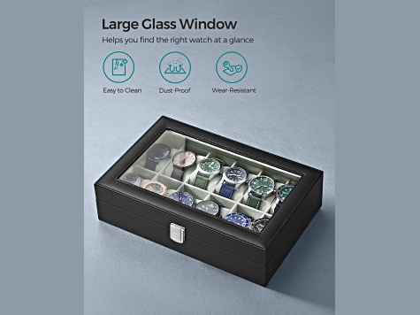 12-Slot Watch Box with Large Glass Lid