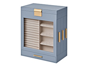 Blue 5-Layer Jewelry Organizer with 3 Side Drawers