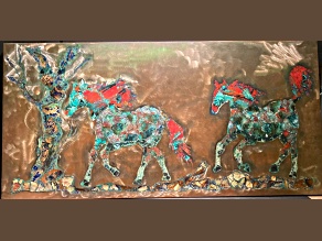 'Wild Horses' - gemstone art with malachite, kuprite, azurite, tenorite and chrysocolla