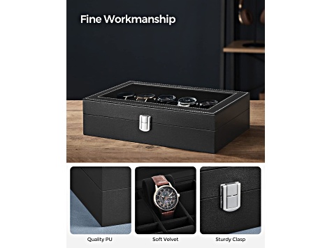12-Slot Watch Box with Glass Lid