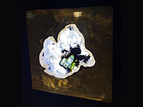 'Single Slice' - gemstone Art With green Tourmaline, and White Quartz
