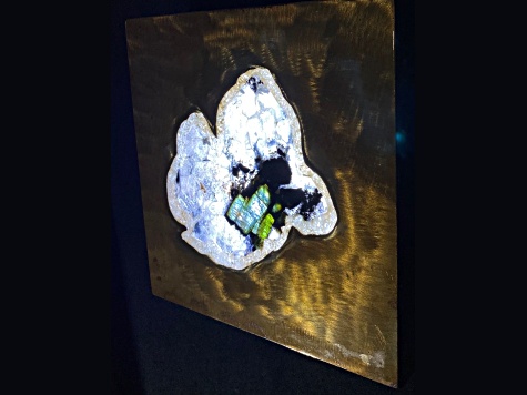 'Single Slice' - gemstone Art With green Tourmaline, and White Quartz