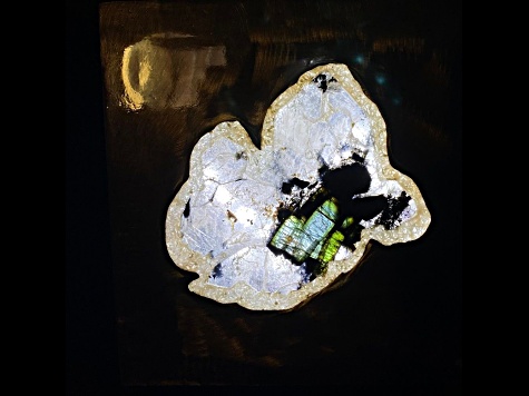 'Single Slice' - gemstone Art With green Tourmaline, and White Quartz