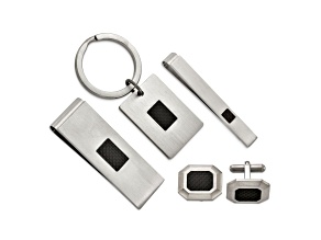 Stainless Steel Brushed Black Carbon Fiber Inlay 4-piece Boxed Set
