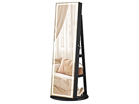 LEDs Mirror Freestanding Lockable Jewelry Cabinet Ink Black