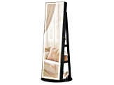 LEDs Mirror Freestanding Lockable Jewelry Cabinet Ink Black