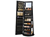 LEDs Mirror Freestanding Lockable Jewelry Cabinet Ink Black