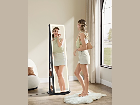 LEDs Mirror Freestanding Lockable Jewelry Cabinet Ink Black