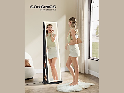 LEDs Mirror Freestanding Lockable Jewelry Cabinet Ink Black
