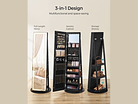 LEDs Mirror Freestanding Lockable Jewelry Cabinet Ink Black