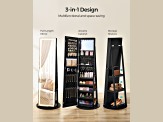 LEDs Mirror Freestanding Lockable Jewelry Cabinet Ink Black