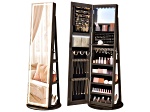 LEDs Mirror Freestanding Lockable Jewelry Cabinet Brown