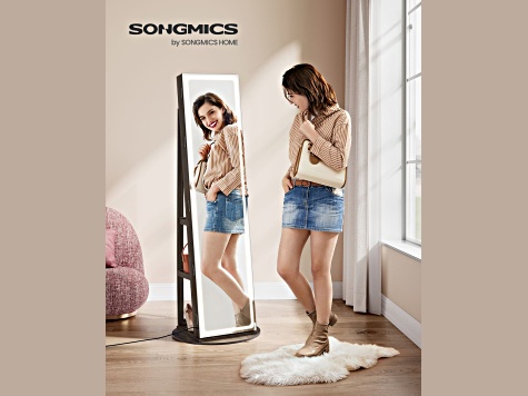 LEDs Mirror Freestanding Lockable Jewelry Cabinet Brown - 185NIB | JTV