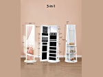 LEDs Mirror Freestanding Lockable Jewelry Cabinet Cloud White
