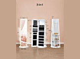 LEDs Mirror Freestanding Lockable Jewelry Cabinet Cloud White