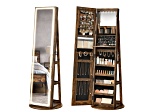 LEDs Mirror Freestanding Lockable Jewelry Cabinet Rustic Brown