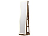 LEDs Mirror Freestanding Lockable Jewelry Cabinet Rustic Brown