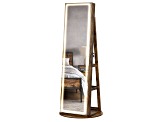 LEDs Mirror Freestanding Lockable Jewelry Cabinet Rustic Brown