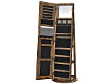 LEDs Mirror Freestanding Lockable Jewelry Cabinet Rustic Brown