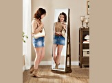 LEDs Mirror Freestanding Lockable Jewelry Cabinet Rustic Brown