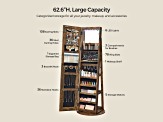 LEDs Mirror Freestanding Lockable Jewelry Cabinet Rustic Brown