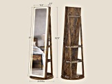 LEDs Mirror Freestanding Lockable Jewelry Cabinet Rustic Brown