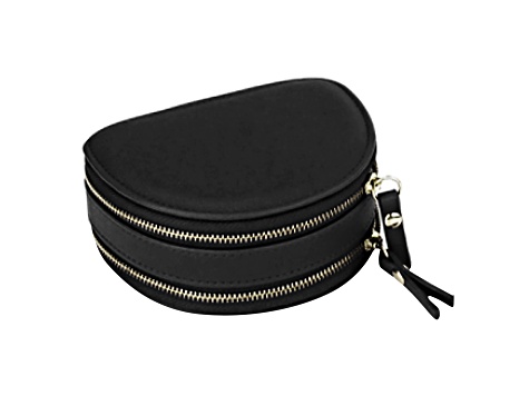 Vegan Leather Medium Travel Jewelry Organizer Bag BLACK 