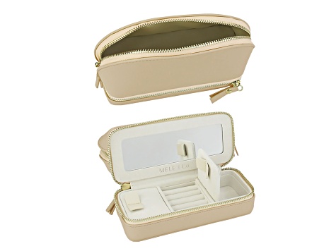 Mele and Co Duo Vegan Leather Travel Jewelry Case in Buff