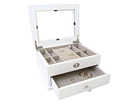 Mele and Co Large Lili Glass Top Wooden Jewelry Box