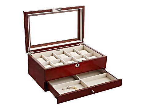 Mele and Co Christo Locking Glass Top Wooden Watch Box