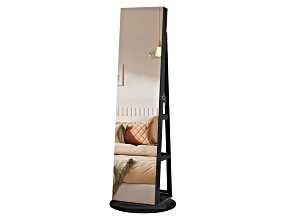 LEDs 360 Swivel Mirror Freestanding Lockable Jewelry Cabinet Black