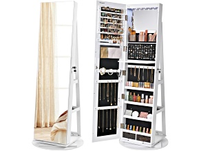 LEDs Mirror Freestanding Lockable Jewelry Cabinet White