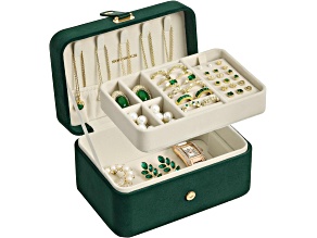 Jewelry Box, Travel Jewelry Case, 2-Layer Jewelry Holder Organizer, Portable Retro Green