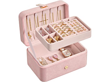 Picture of Jewelry Box, Travel Jewelry Case, 2-Layer Jewelry Holder Organizer, Jelly Pink