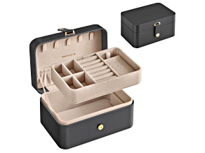 Jewelry Box, Travel Jewelry Case, 2-Layer Jewelry Holder Organizer, Dark Gray