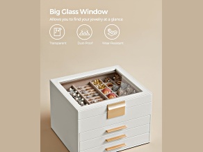 4-Layer Jewelry Box with Glass Lid, 3 Drawers
