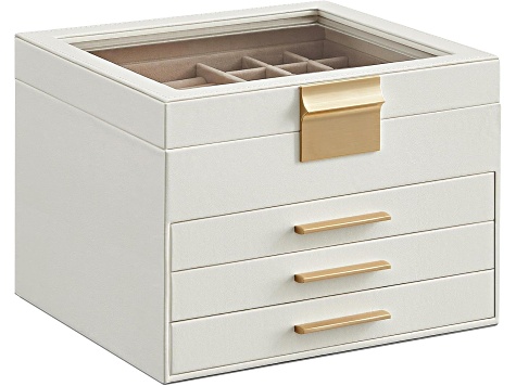 4-Layer Jewelry Box with Glass Lid, 3 Drawers - 1HCGCA | JTV