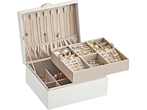 2-Layer Jewelry Box, Jewelry Organizer with Handle, Removable Jewelry Tray, Jewelry Storage