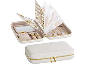 Travel Jewelry Case, Jewelry Pouch, Woven Embossed PU Leather, Hard Shell