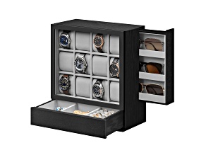 12-Slot Wooden Watch Box, Display Case With Window, Cabinet With Solid Wood Veneer, Velvet Lining