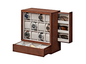 12-Slot Wooden Watch Box Watch Display Case with Window Watch Display Cabinet with Solid Wood Veneer