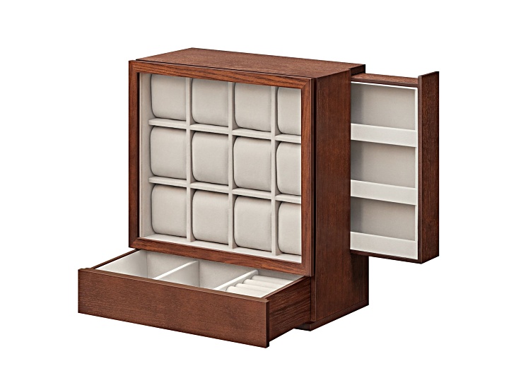 12-Slot Wooden Watch Box Watch Display Case with Window Watch Display Cabinet with Solid Wood Veneer