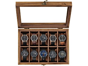 10-Slot Solid Wood Watch Box with Glass Lid