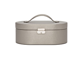 Heritage Oval Jewelry Box In Pewter Saffiano
