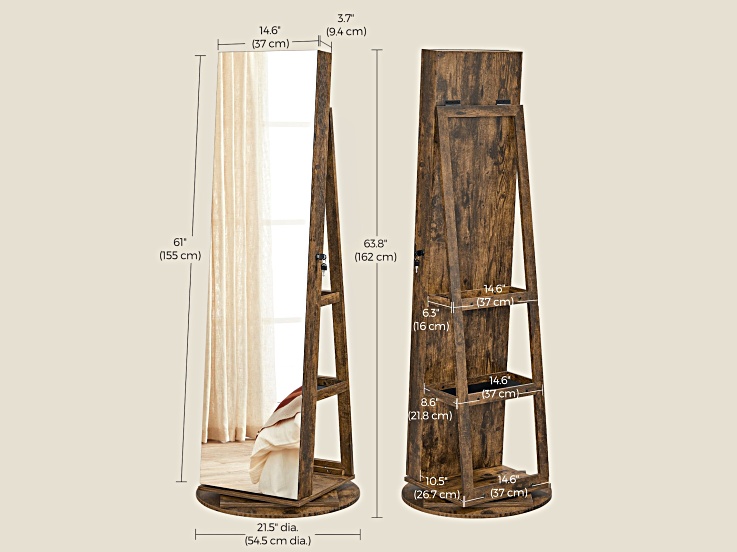 Close-up of dimensions and assembly details for the cabinet, with labeled measurements.