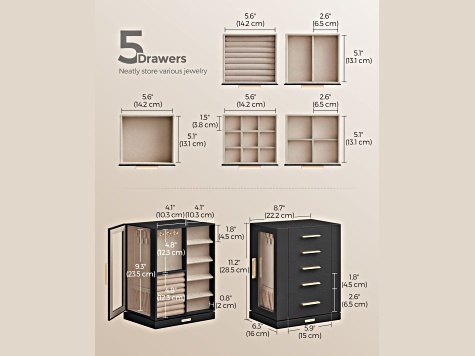 Black Jewelry Box 360° Rotating with 5 Drawers - 1WZ3NA | JTV