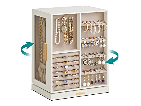 White Jewelry Box 360° Rotating with 5 Drawers - 1WZ3NB | JTV