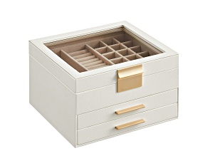 3-Layer Jewelry Box with Glass Lid, 2 Drawers